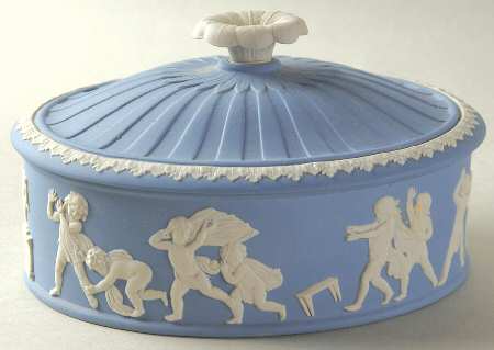 Cream Color on Lavender (Pale Blue) Jasperware Cupid Covered Box