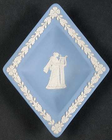 Cream Color on Lavender (Pale Blue) Jasperware Small Diamond Shape Ashtray
