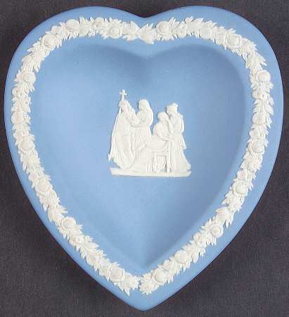 Cream Color on Lavender (Pale Blue) Jasperware Small Heart Shape Ashtray