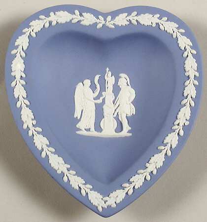 Cream Color on Lavender (Pale Blue) Jasperware Small Heart Shape Ashtray