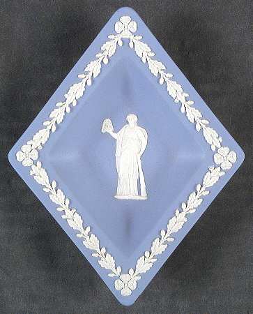 Cream Color on Lavender (Pale Blue) Jasperware Small Diamond Shape Ashtray