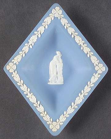 Cream Color on Lavender (Pale Blue) Jasperware Small Diamond Shape Ashtray