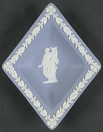 Cream Color on Lavender (Pale Blue) Jasperware Small Diamond Shape Ashtray