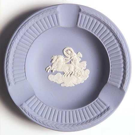 Cream Color on Lavender (Pale Blue) Jasperware Round Fluted 3-Slot Ashtray