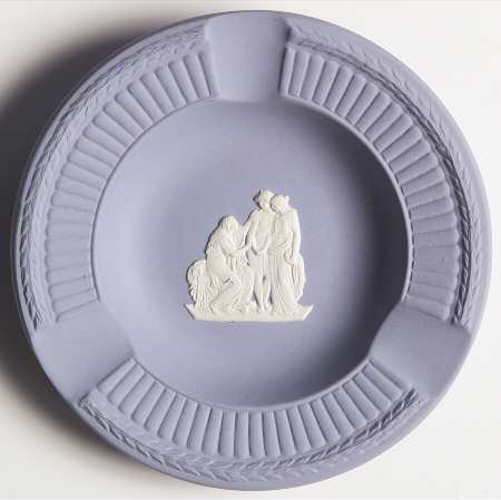 Cream Color on Lavender (Pale Blue) Jasperware Round Fluted 3-Slot Ashtray