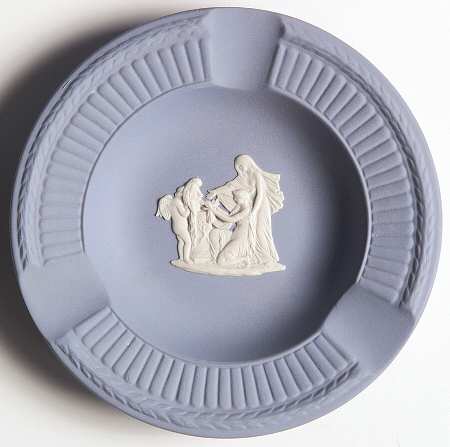 Cream Color on Lavender (Pale Blue) Jasperware Round Fluted 3-Slot Ashtray