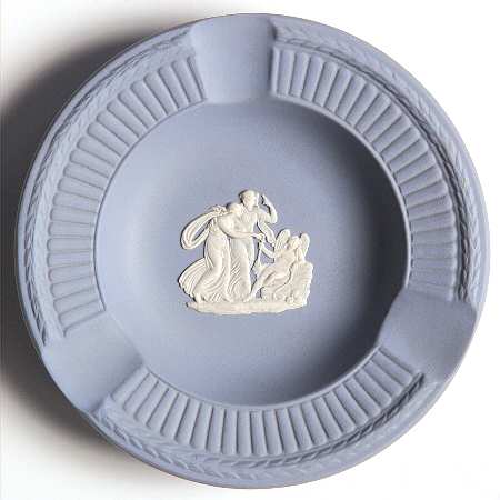 Cream Color on Lavender (Pale Blue) Jasperware Round Fluted 3-Slot Ashtray