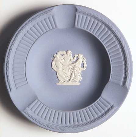 Cream Color on Lavender (Pale Blue) Jasperware Round Fluted 3-Slot Ashtray