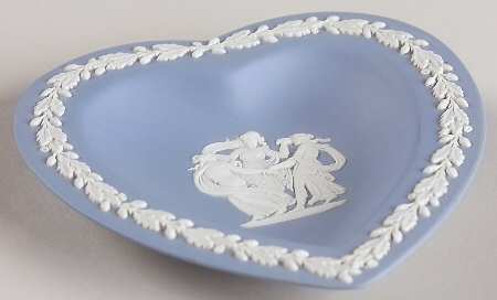 Cream Color on Lavender (Pale Blue) Jasperware Small Heart Shape Ashtray