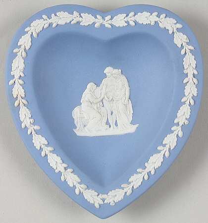 Cream Color on Lavender (Pale Blue) Jasperware Small Heart Shape Ashtray