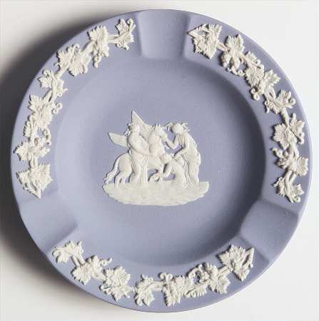 Cream Color on Lavender (Pale Blue) Jasperware 3 Slot Round Ashtray