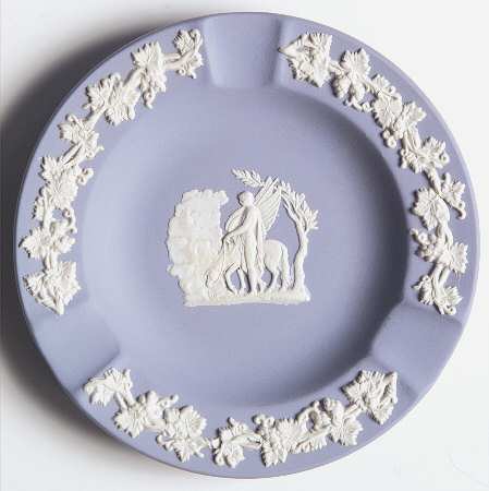 Cream Color on Lavender (Pale Blue) Jasperware 3 Slot Round Ashtray