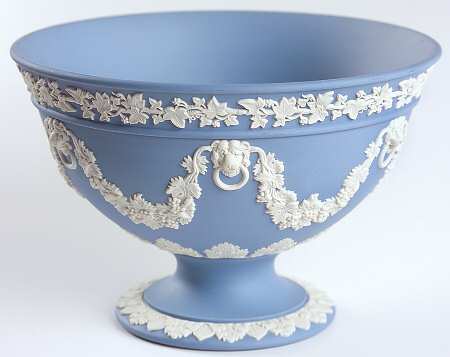 Cream Color on Lavender (Pale Blue) Jasperware 7" Footed Bowl
