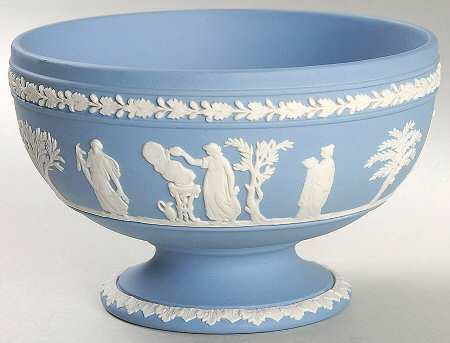 Cream Color on Lavender (Pale Blue) Jasperware 5" Footed Imperial Bowl