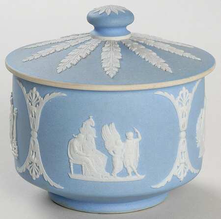 Cream Color on Lavender (Pale Blue) Jasperware 3" Round Bon Bon & Lid