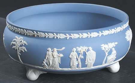 Cream Color on Lavender (Pale Blue) Jasperware Footed Fern Bowl