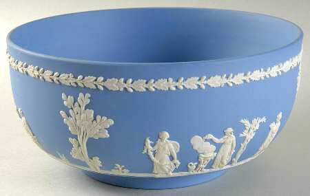 Cream Color on Lavender (Pale Blue) Jasperware Round Sacrifice Bowl