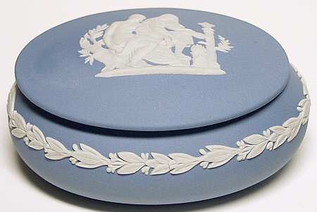 Cream Color on Lavender (Pale Blue) Jasperware Oval Apollo Box & Lid
