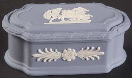 Cream Color on Lavender (Pale Blue) Jasperware Pomona Shape Box