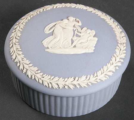 Cream Color on Lavender (Pale Blue) Jasperware 3" Round Fluted Box & Lid