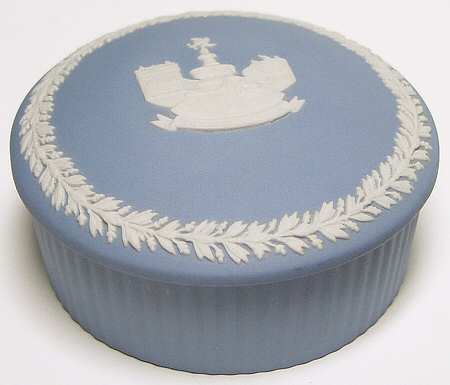 Cream Color on Lavender (Pale Blue) Jasperware 3" Fluted Round Box & Lid