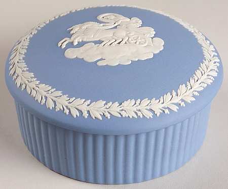 Cream Color on Lavender (Pale Blue) Jasperware 3" Fluted Round Box & Lid
