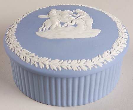 Cream Color on Lavender (Pale Blue) Jasperware 3" Fluted Round Box & Lid