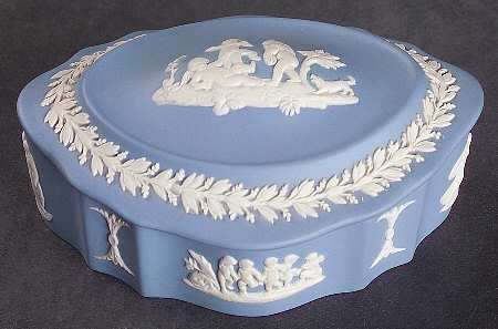 Cream Color on Lavender (Pale Blue) Jasperware Silver/Candy Box & Lid
