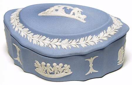 Cream Color on Lavender (Pale Blue) Jasperware Silver/Candy Box & Lid