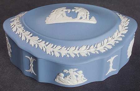 Cream Color on Lavender (Pale Blue) Jasperware Silver/Candy Box & Lid