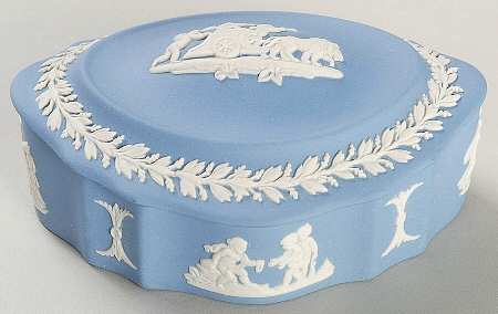 Cream Color on Lavender (Pale Blue) Jasperware Silver/Candy Box & Lid