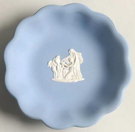 Cream Color on Lavender (Pale Blue) Jasperware Round Scalloped Compotier