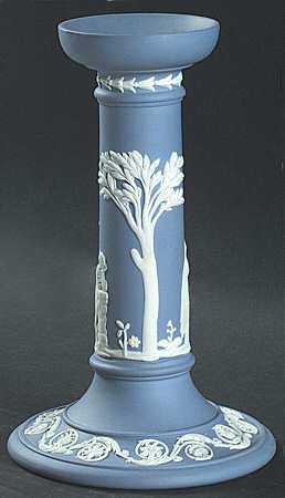 Cream Color on Lavender (Pale Blue) Jasperware Celtic Pillar Candleholder