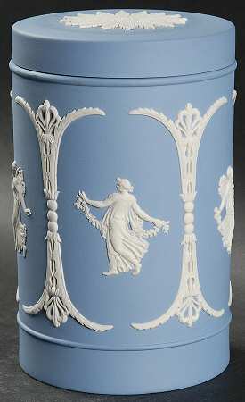 Cream Color on Lavender (Pale Blue) Jasperware Candy Jar & Lid