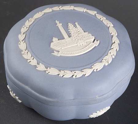 Cream Color on Lavender (Pale Blue) Jasperware Small Scallop Landmarks Candy Box