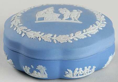 Cream Color on Lavender (Pale Blue) Jasperware Large Scalloped Candy Box & Lid