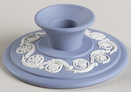 Cream Color on Lavender (Pale Blue) Jasperware Single Banquet Candlestick