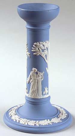 Cream Color on Lavender (Pale Blue) Jasperware 6" Candlestick