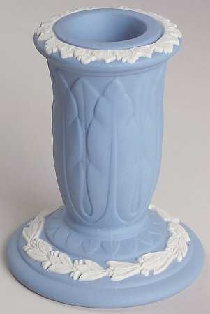 Cream Color on Lavender (Pale Blue) Jasperware Single Light Candlestick