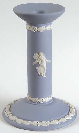 Cream Color on Lavender (Pale Blue) Jasperware 5" Candlestick