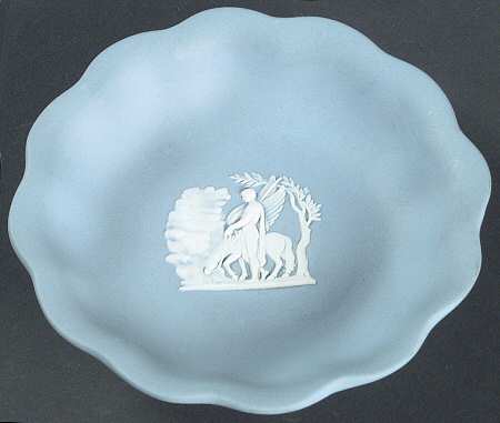 Cream Color on Lavender (Pale Blue) Jasperware Round Scalloped Compotier