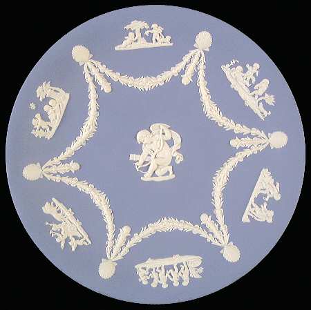 Cream Color on Lavender (Pale Blue) Jasperware Cupid Serving Plate by Wedgwood