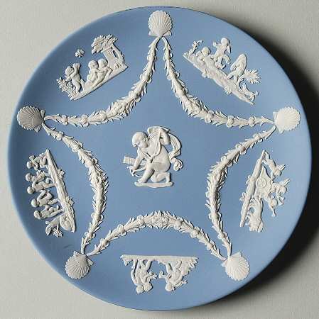 Cream Color on Lavender (Pale Blue) Jasperware Cupid Serving Plate