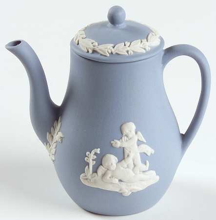 Cream Color on Lavender (Pale Blue) Jasperware Miniature Coffee Pot & Lid