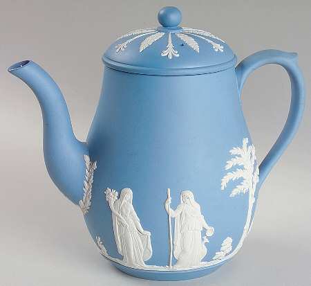 Cream Color on Lavender (Pale Blue) Jasperware Coffee Pot & Lid