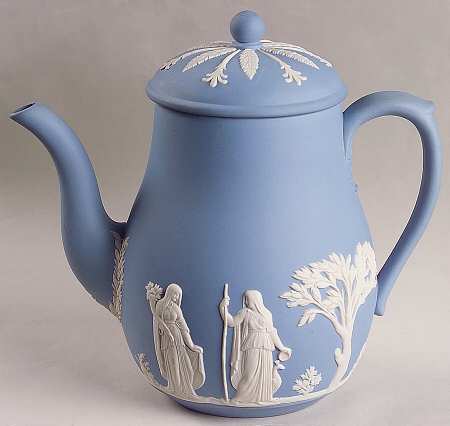Cream Color on Lavender (Pale Blue) Jasperware Coffee Pot & Lid