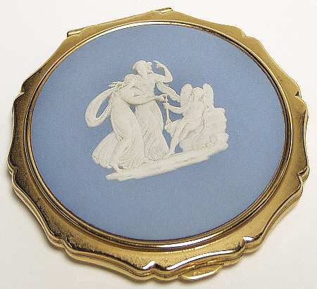 Cream Color on Lavender (Pale Blue) Jasperware Compact with Mirror