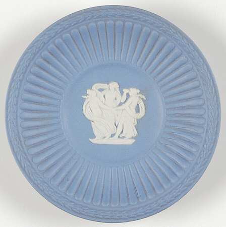 Cream Color on Lavender (Pale Blue) Jasperware Round Fluted Compotier