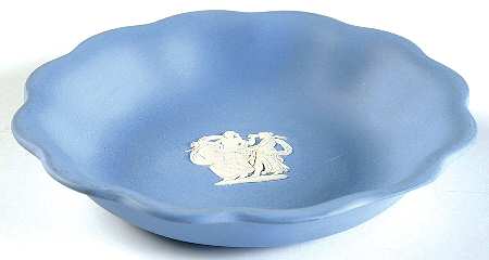 Cream Color on Lavender (Pale Blue) Jasperware Round Scalloped Compotier