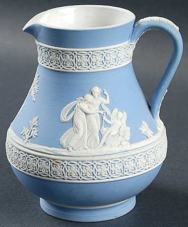 Cream Color on Lavender (Pale Blue) Jasperware 4" Etruscan Jug